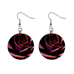 Purple Flower Rose Flower Black Background Mini Button Earrings by Ravend