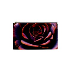 Purple Flower Rose Flower Black Background Cosmetic Bag (small) by Ravend