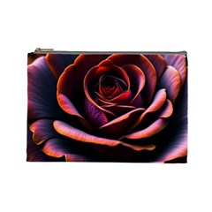 Purple Flower Rose Flower Black Background Cosmetic Bag (large) by Ravend