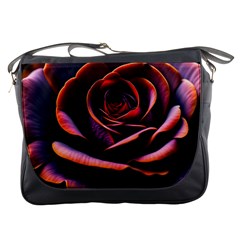 Purple Flower Rose Flower Black Background Messenger Bag