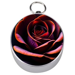 Purple Flower Rose Flower Black Background Silver Compasses by Ravend