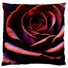 Purple Flower Rose Flower Black Background Large Premium Plush Fleece Cushion Case (two Sides) by Ravend