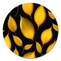 Leaves Foliage Pattern Metallic Gold Background Magnet 5  (round)