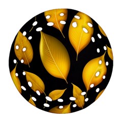 Leaves Foliage Pattern Metallic Gold Background Ornament (round Filigree)