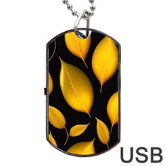 Leaves Foliage Pattern Metallic Gold Background Dog Tag Usb Flash (two Sides)