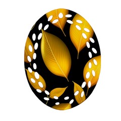 Leaves Foliage Pattern Metallic Gold Background Oval Filigree Ornament (two Sides)