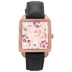 Leaves Foliage Boho Art Boho Style Pastel Nature Rose Gold Leather Watch  by Ravend