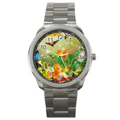 Floral Flowers Nature Plants Decorative Design Sport Metal Watch by Ravend