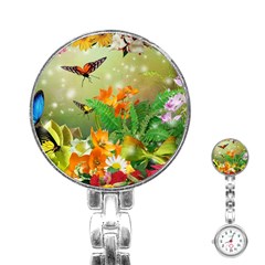 Floral Flowers Nature Plants Decorative Design Stainless Steel Nurses Watch