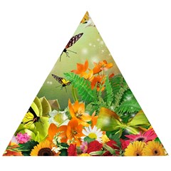 Floral Flowers Nature Plants Decorative Design Wooden Puzzle Triangle