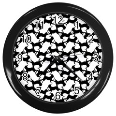 Playful Pups Black And White Pattern Wall Clock (black) by dflcprintsclothing