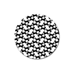 Playful Pups Black And White Pattern Magnet 3  (round) by dflcprintsclothing