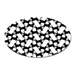 Playful Pups Black And White Pattern Oval Magnet by dflcprintsclothing