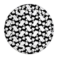 Playful Pups Black And White Pattern Ornament (round Filigree) by dflcprintsclothing