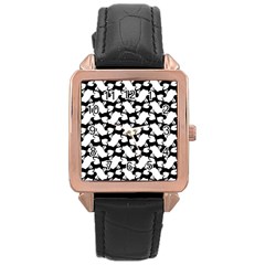 Playful Pups Black And White Pattern Rose Gold Leather Watch  by dflcprintsclothing