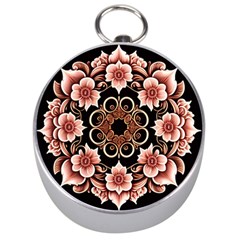 Floral Pattern Flowers Spiral Pattern Beautiful Silver Compasses