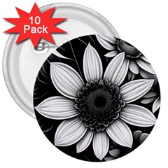 Sketch Flowers Art Background Photorealistic 3  Buttons (10 Pack) 