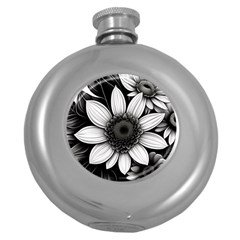 Sketch Flowers Art Background Photorealistic Round Hip Flask (5 Oz) by Ravend