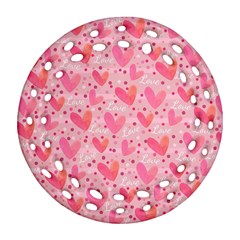 Valentine Romantic Love Watercolor Pink Pattern Texture Ornament (round Filigree)