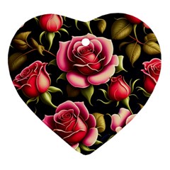 Roses Flowers Pattern Background Ornament (heart)