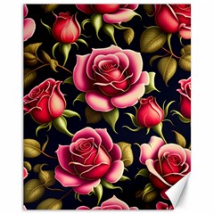 Roses Flowers Pattern Background Canvas 11  X 14  by Ravend