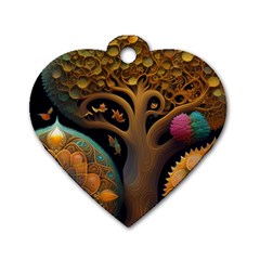 Trees Dream Generative Art Intricate Patterns Dog Tag Heart (one Side) by Ravend