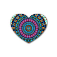 Mandela Kaleidoscope Squares Geometric Shapes Rubber Heart Coaster (4 Pack)