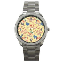 Love Mom Happy Mothers Day I Love Mom Graphic Pattern Sport Metal Watch by Ravend