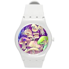 Glamourous Mushrooms For Enchantment And Spellwork Round Plastic Sport Watch (m) by GardenOfOphir