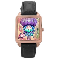 Psychedelic Mushroom For Sorcery And Theurgy Rose Gold Leather Watch  by GardenOfOphir