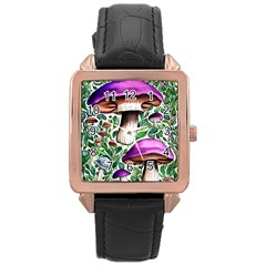 Magician s Conjuration Mushroom Rose Gold Leather Watch  by GardenOfOphir