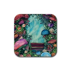 Sorcery And Spellwork With Mushrooms Rubber Coaster (square) by GardenOfOphir
