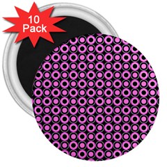 Pink Donuts Pink Filling On Black 3  Magnets (10 Pack)  by Mazipoodles