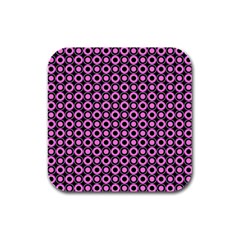 Pink Donuts Pink Filling On Black Rubber Square Coaster (4 Pack) by Mazipoodles