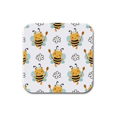 Art Bee Pattern Design Wallpaper Background Rubber Square Coaster (4 Pack)