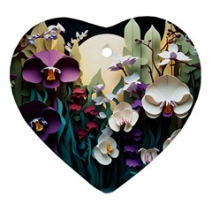 Ai Generated Flower Orchids Bloom Flora Nature Heart Ornament (two Sides) by Ravend