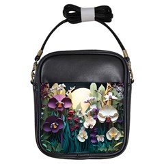 Ai Generated Flower Orchids Bloom Flora Nature Girls Sling Bag by Ravend