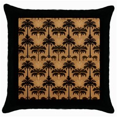 Ai Generated Camels Palm Trees Pattern Throw Pillow Case (black)