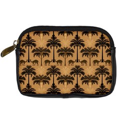 Ai Generated Camels Palm Trees Pattern Digital Camera Leather Case by Ravend