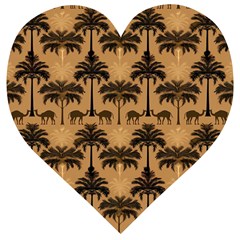 Ai Generated Camels Palm Trees Pattern Wooden Puzzle Heart by Ravend