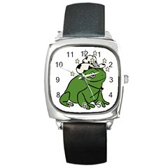 Frog With A Cowboy Hat Square Metal Watch