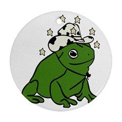 Frog With A Cowboy Hat Round Ornament (two Sides) by Teevova