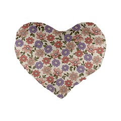 Flowers Petals Plants Floral Print Pattern Design Standard 16  Premium Flano Heart Shape Cushions by Ravend