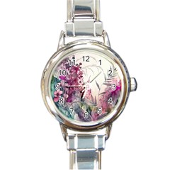 Ai Generated Flowers Watercolour Nature Plant Round Italian Charm Watch