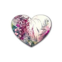 Ai Generated Flowers Watercolour Nature Plant Rubber Heart Coaster (4 Pack)