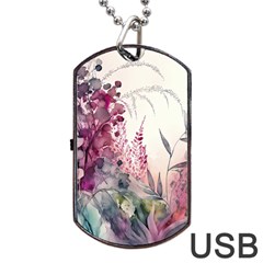 Ai Generated Flowers Watercolour Nature Plant Dog Tag Usb Flash (two Sides) by Ravend