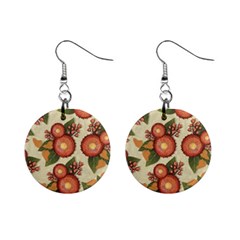 Flowers Leaves Pattern Flora Botany Drawing Art Mini Button Earrings by Ravend