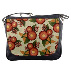 Flowers Leaves Pattern Flora Botany Drawing Art Messenger Bag