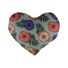 Flowers Petals Pattern Drawing Design Background Standard 16  Premium Flano Heart Shape Cushions by Ravend