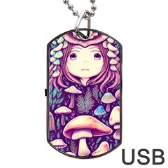 Fairy Mushroom Illustration Design Dog Tag Usb Flash (one Side) by GardenOfOphir